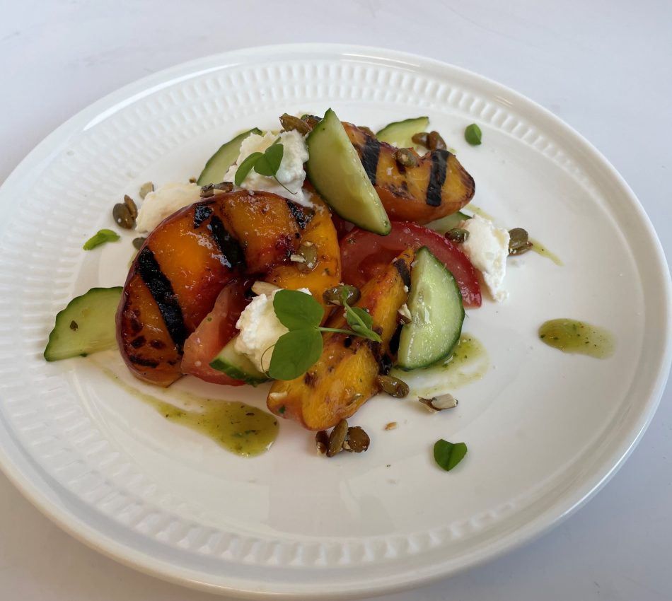 Grilled Peaches with Mascarpone and Pepitas
